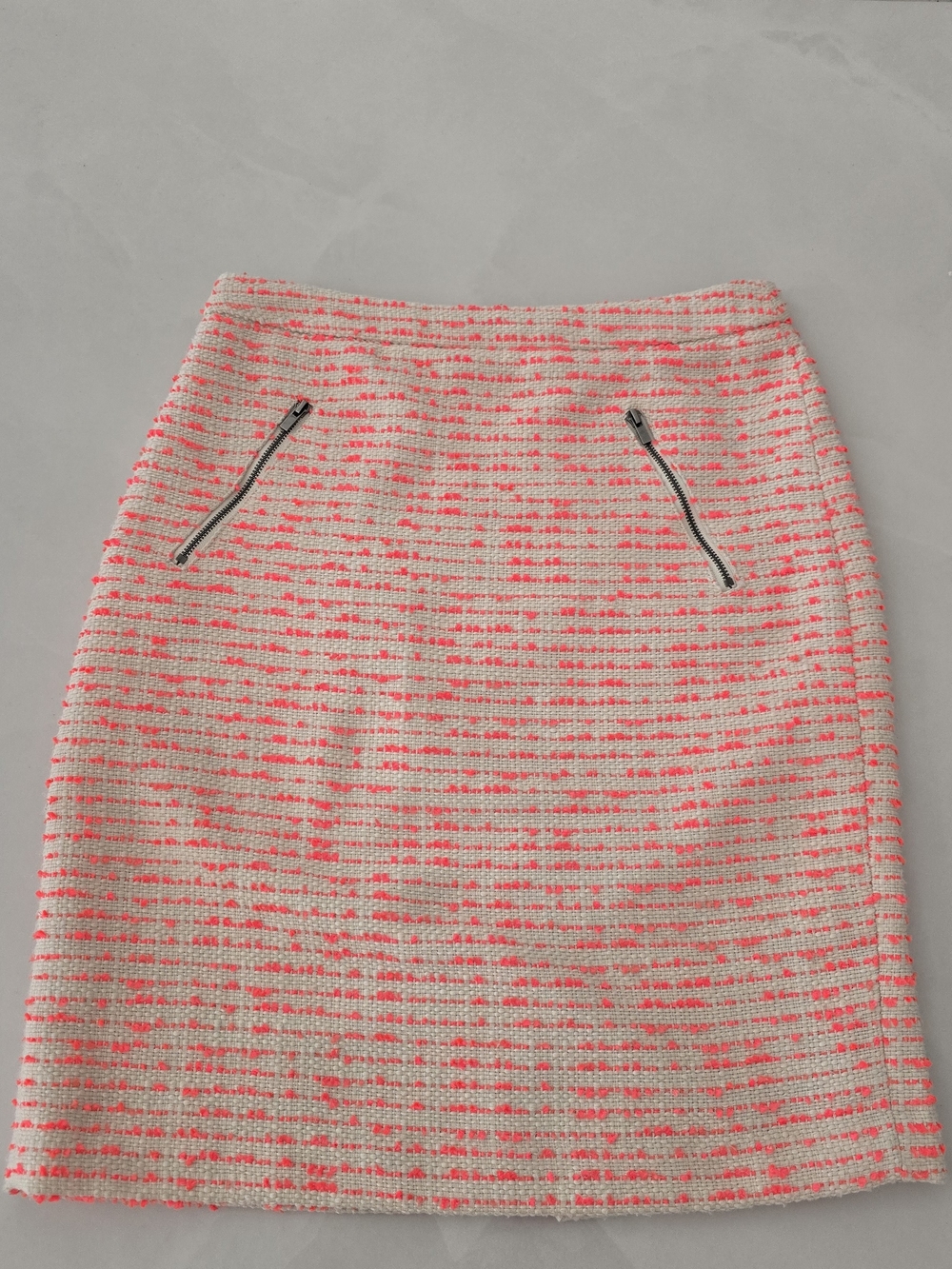Halogen Pink and Cream Tweed Pencil Skirt with Zip Pockets - Size 2